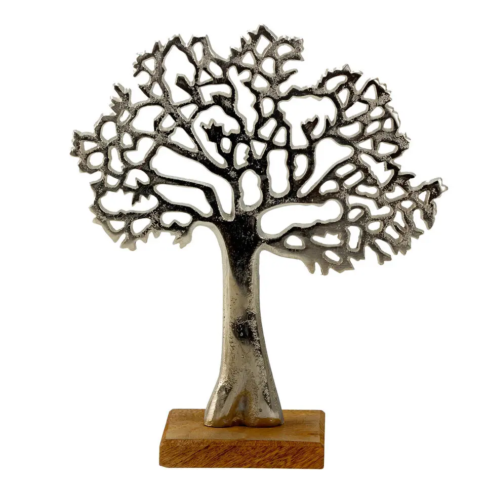 Decoratie levensboom - Tree of Life - aluminium/hout - 23 x 26 cm