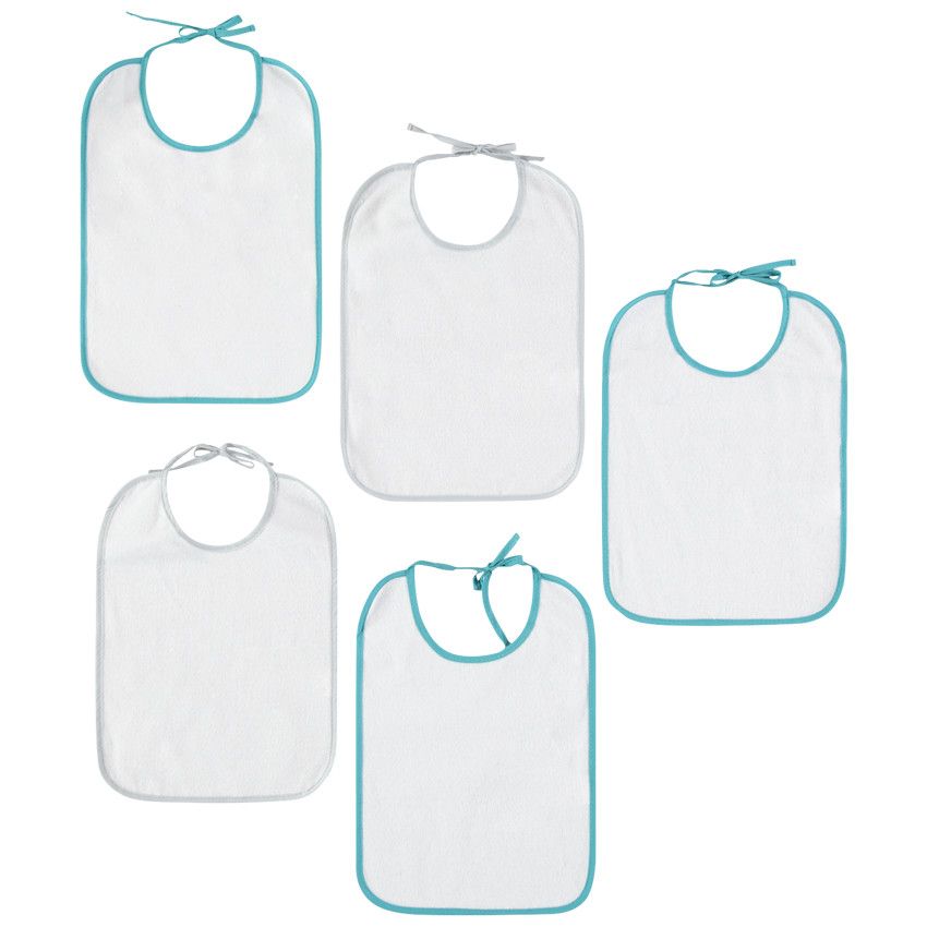 Lot de 5 bavoirs en éponge finition biais contrasté - Bleu moyen