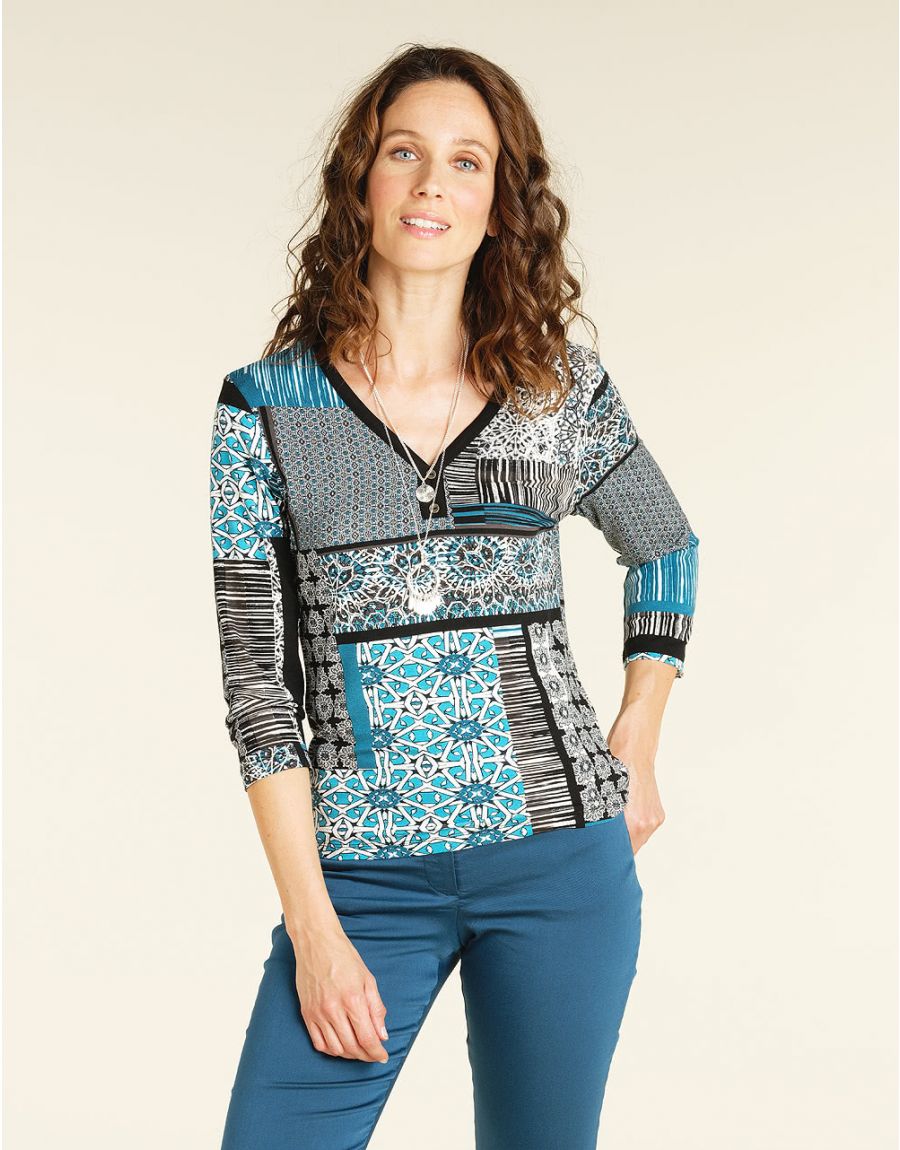 Top bleu cobalt imprimé