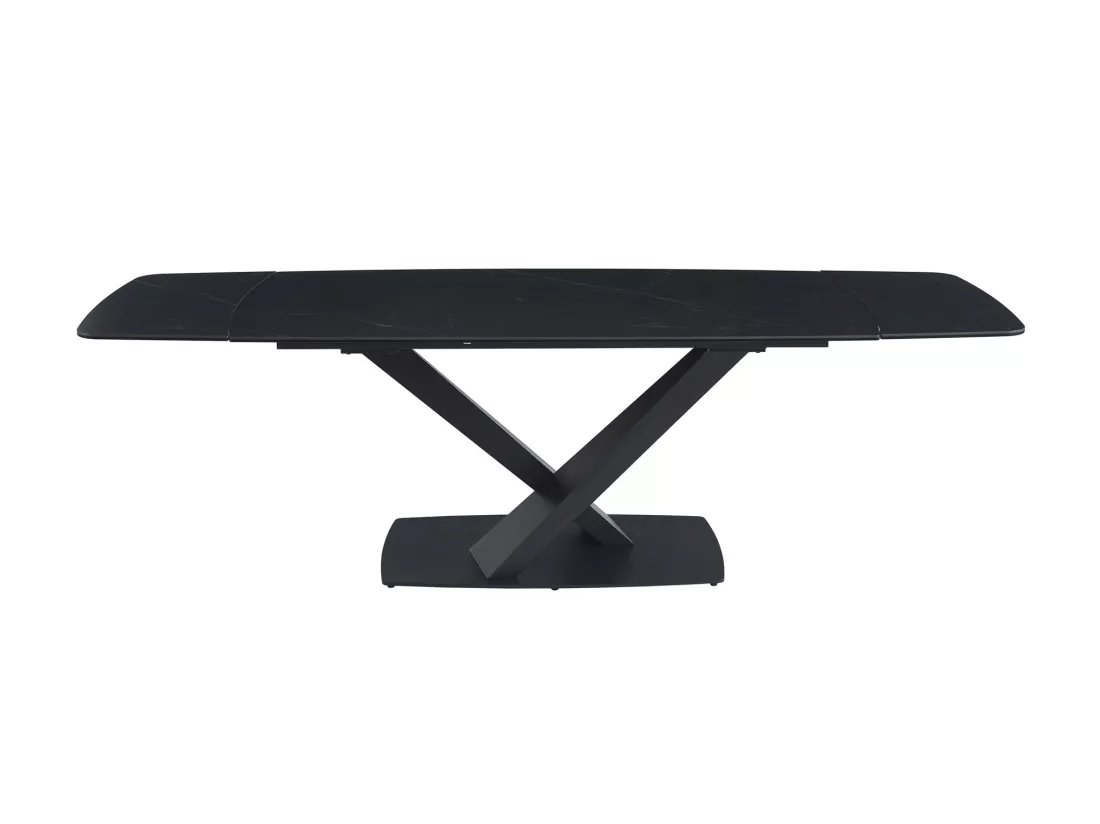 Table à manger extensible 6 à 10 personnes en verre trempé, céramique et métal - Effet marbre noir - MALATA de Maison Céphy