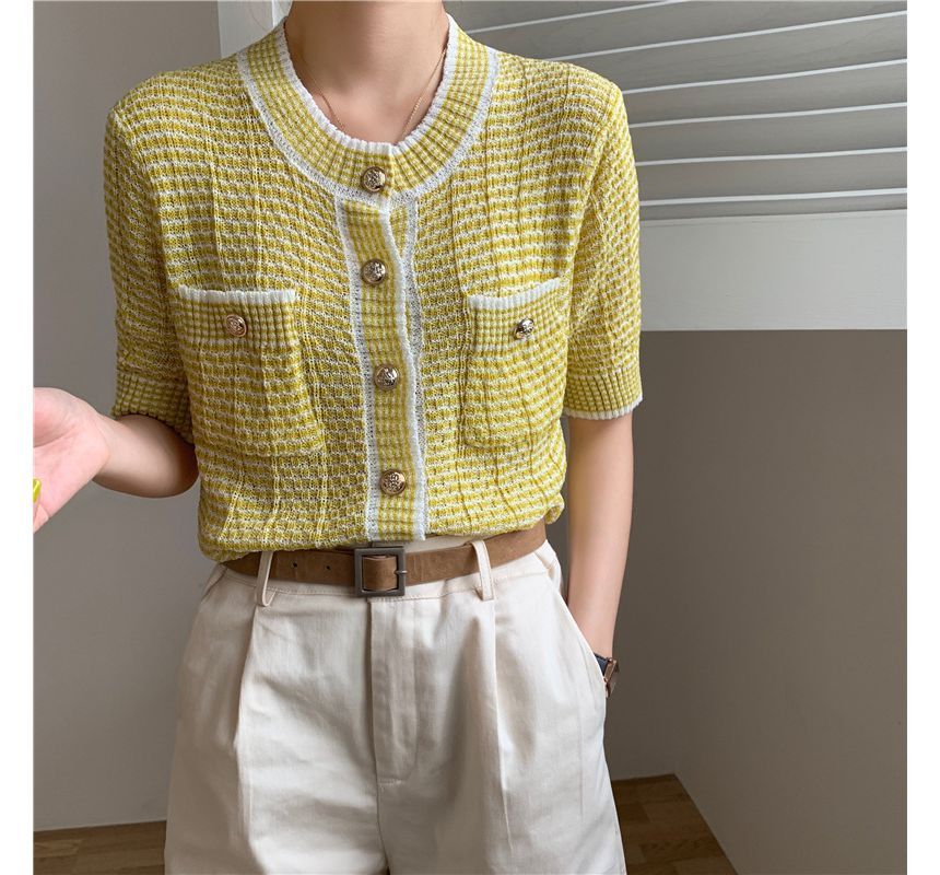 Sienne - Gestreept vest met korte mouwen en ronde hals