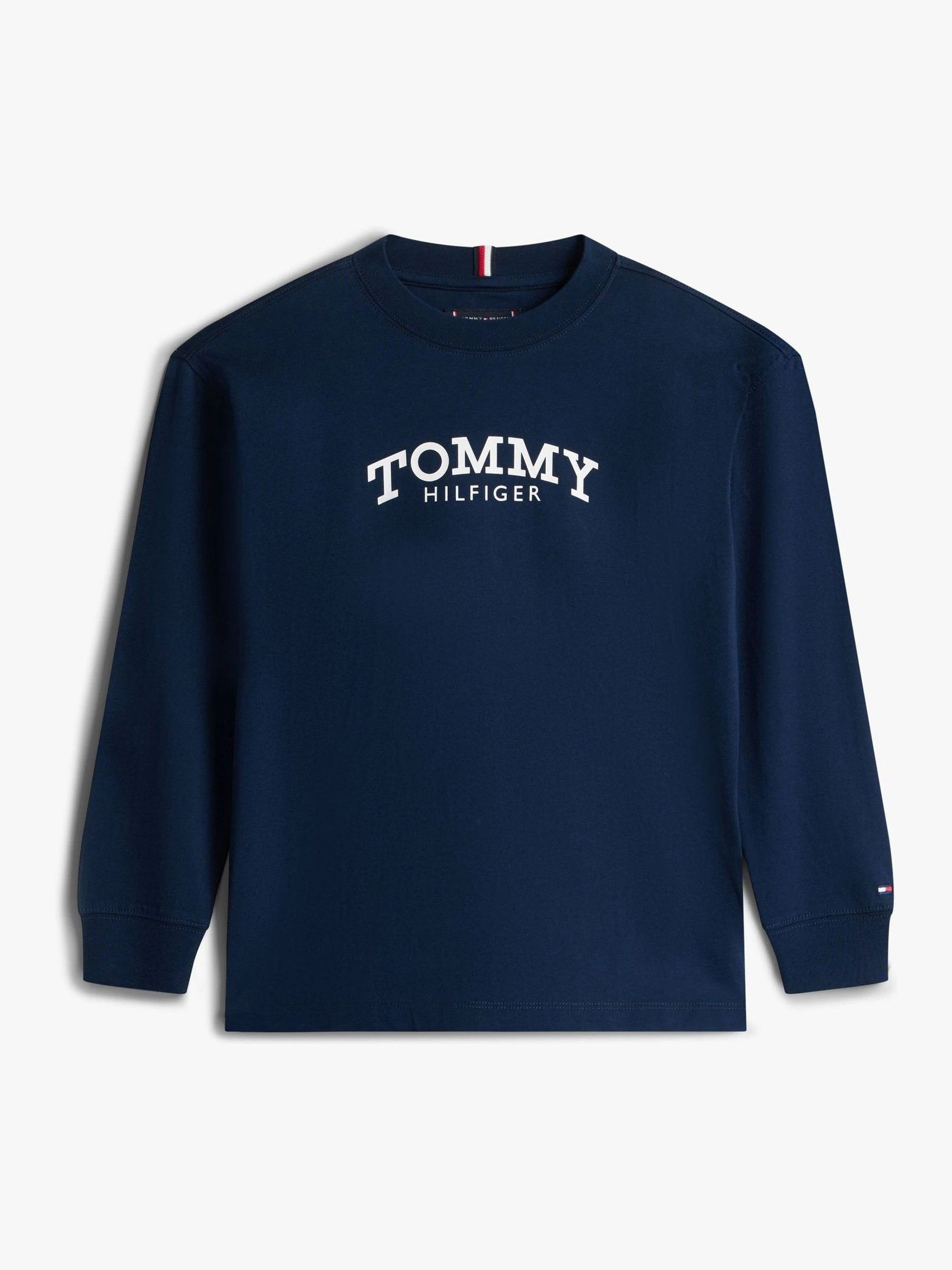 Blauw - Tommy Hilfiger Logo Print Long Sleeve T-Shirt