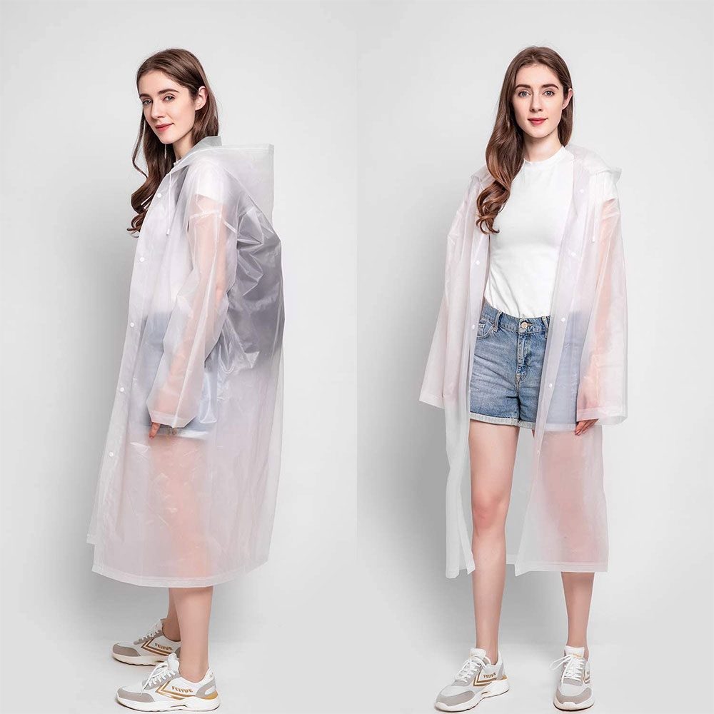 (155cm) Unisex Vinyl Regenjacke Windmantel Poncho Regencape mit Kapuze - Weiss