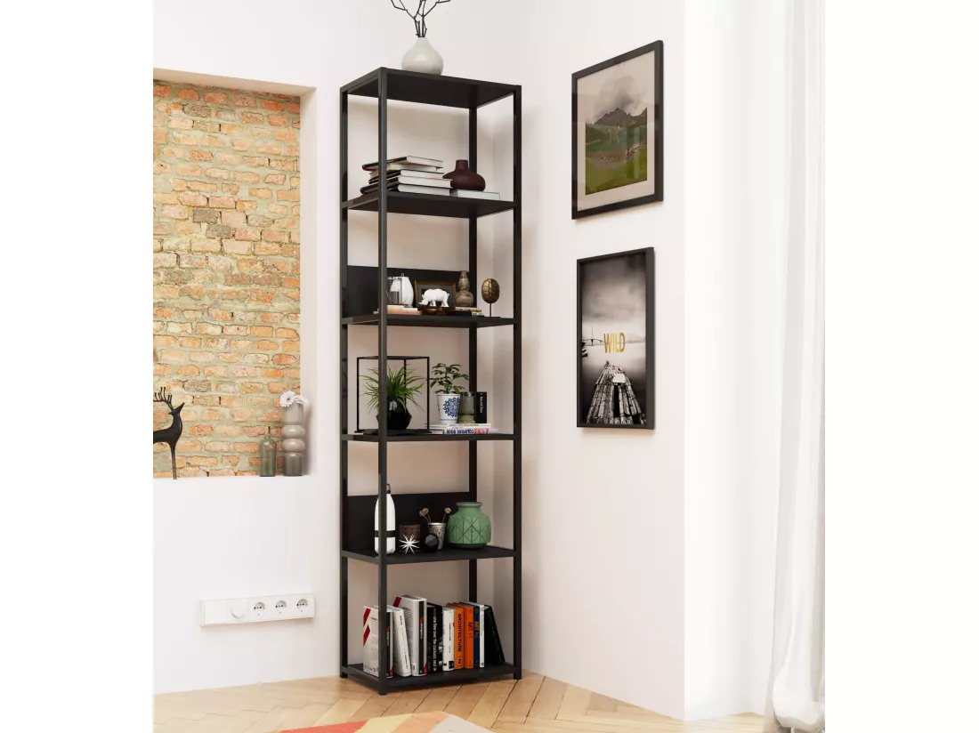 Étagère murale industrielle sur pied AKORD Noire 50 cm 6 étagères 50x32x192 cm