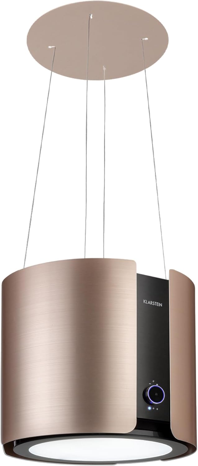 Klarstein Skyfall Smart Dunstabzugshaube - freihängede Abzugshaube, Dunstabzugshaube Umluft/Abluft, App- und Gestensteuerung, 45 x 42 cm (ØxB), 402 m³/h, 200 W, 3 Stufen, LED-Beleuchtung, gold