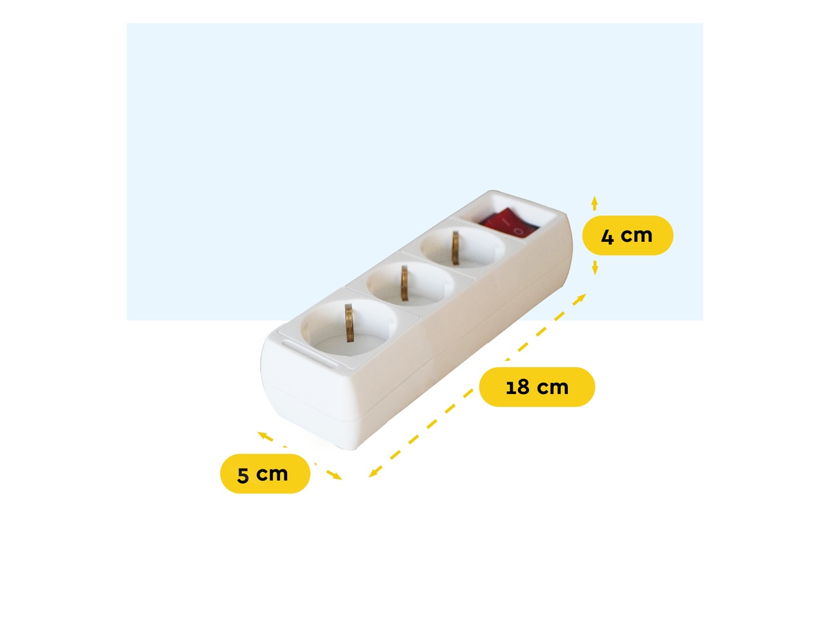 BRASQ 1,4 meter 3 voudige stekkerdoos met schakelaar - White
