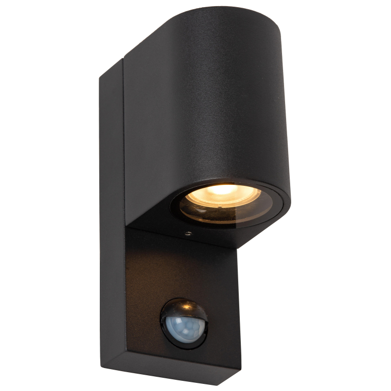 Lucide Zaro 1 wandlamp buiten met sensor IP65 rond zwart