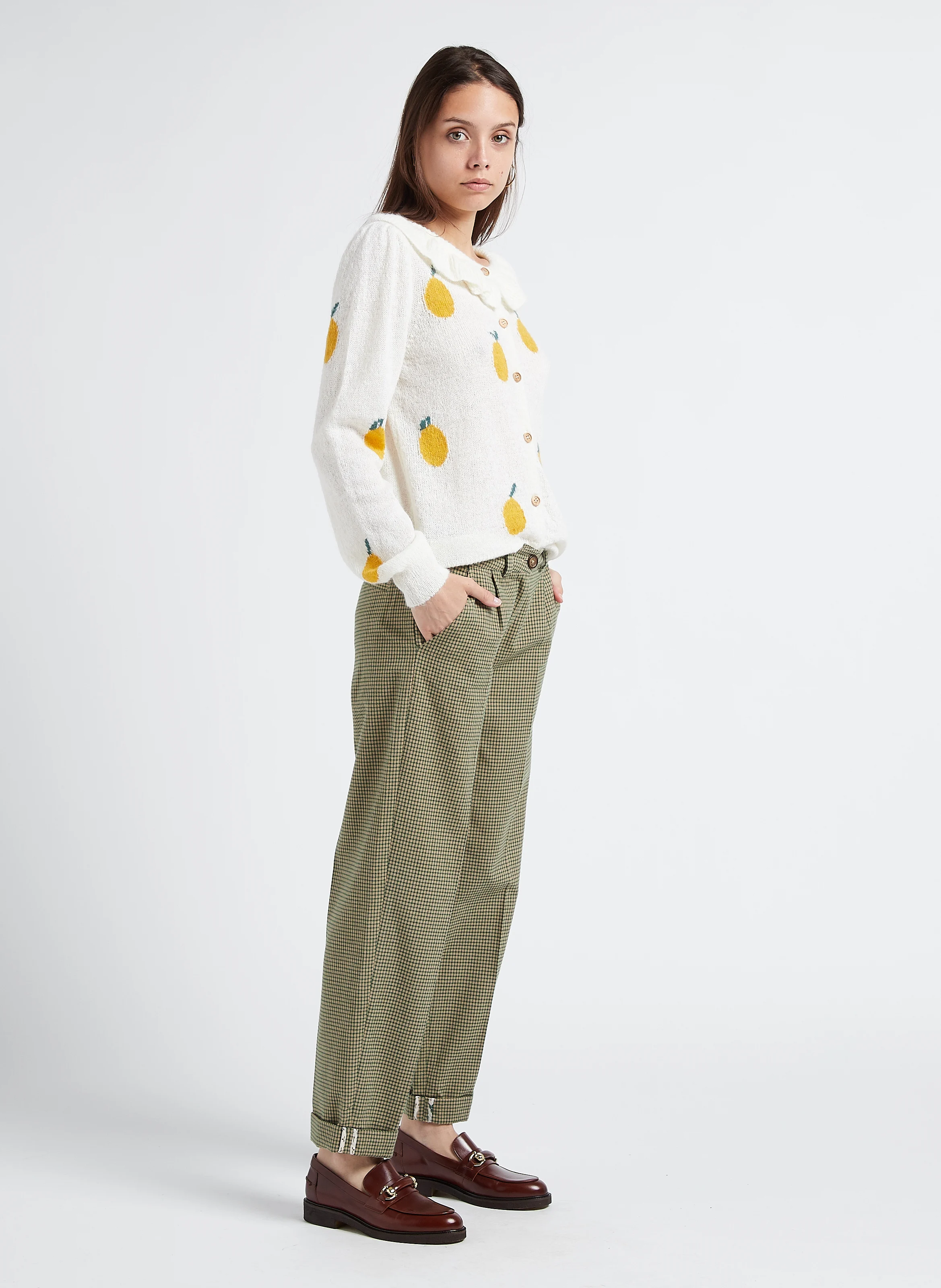 Gilet col rond en laine mélangé | Blanc
