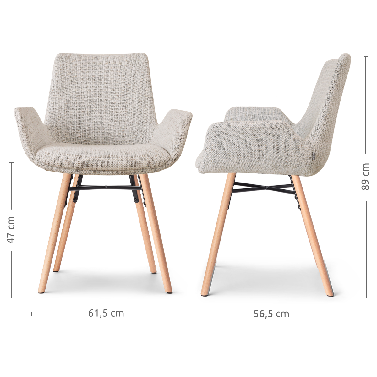 Eetkamerstoel Nena-Eef beige gemêleerd - houten onderstel