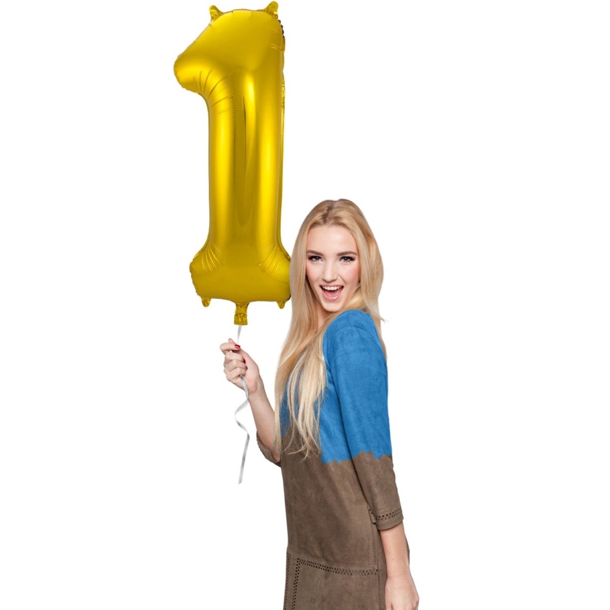 Folie Ballon Cijfer 1 Goud Metallic XL 86cm leeg