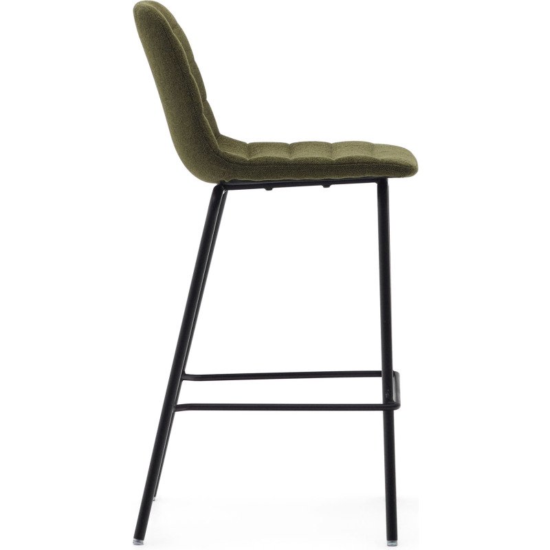 Tabouret  Zunilda en chenille vert foncé et acier avec finition noir mat hauteur 65 cm