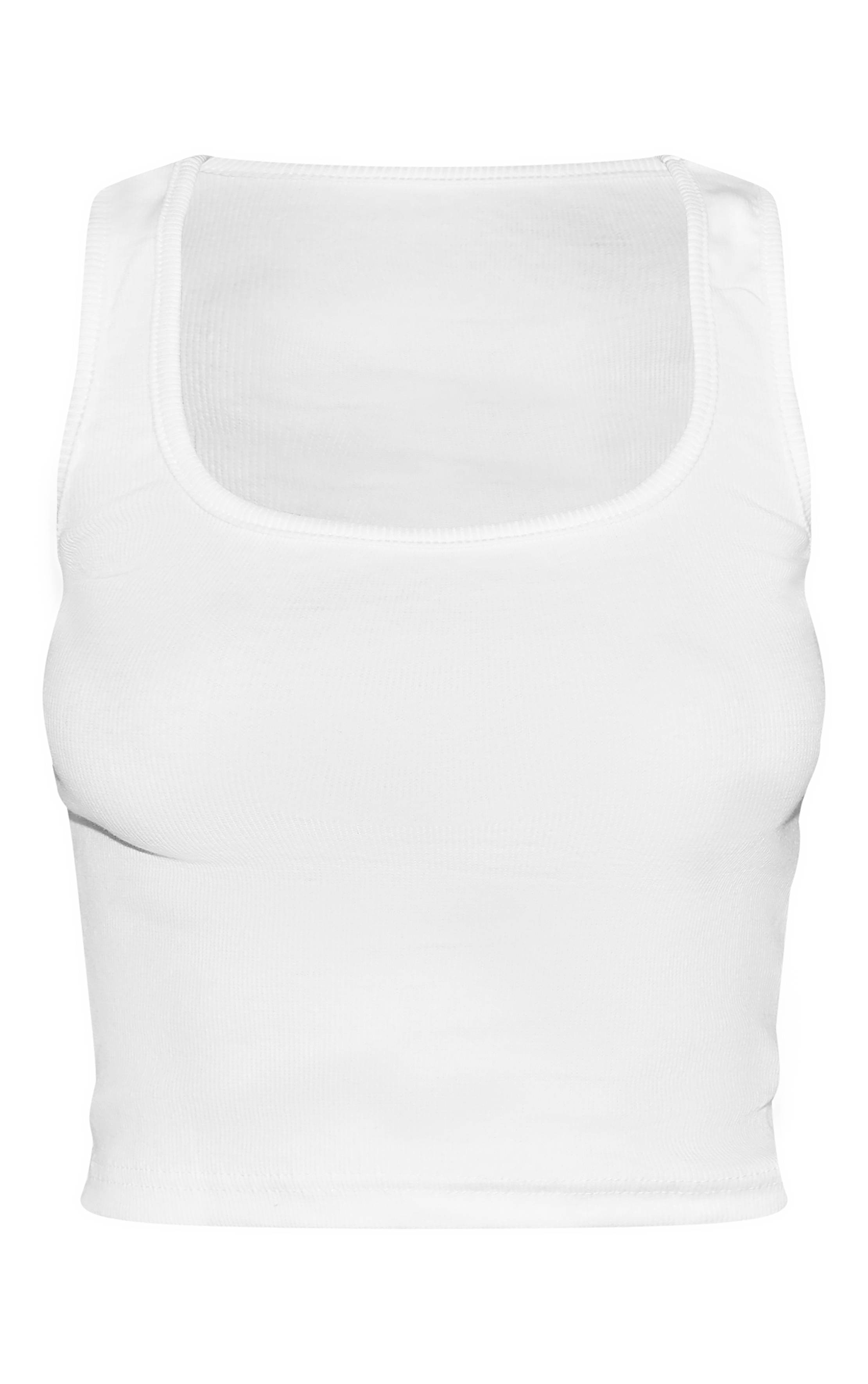 Blanc Débardeur Côtelé À Encolure Arrondie