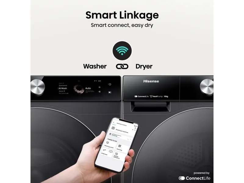 Hisense DH7S107BB, Fritstående, Front-læsning, Varmepumpe, Sort, Knapper, Dreje, Berøring, Højre