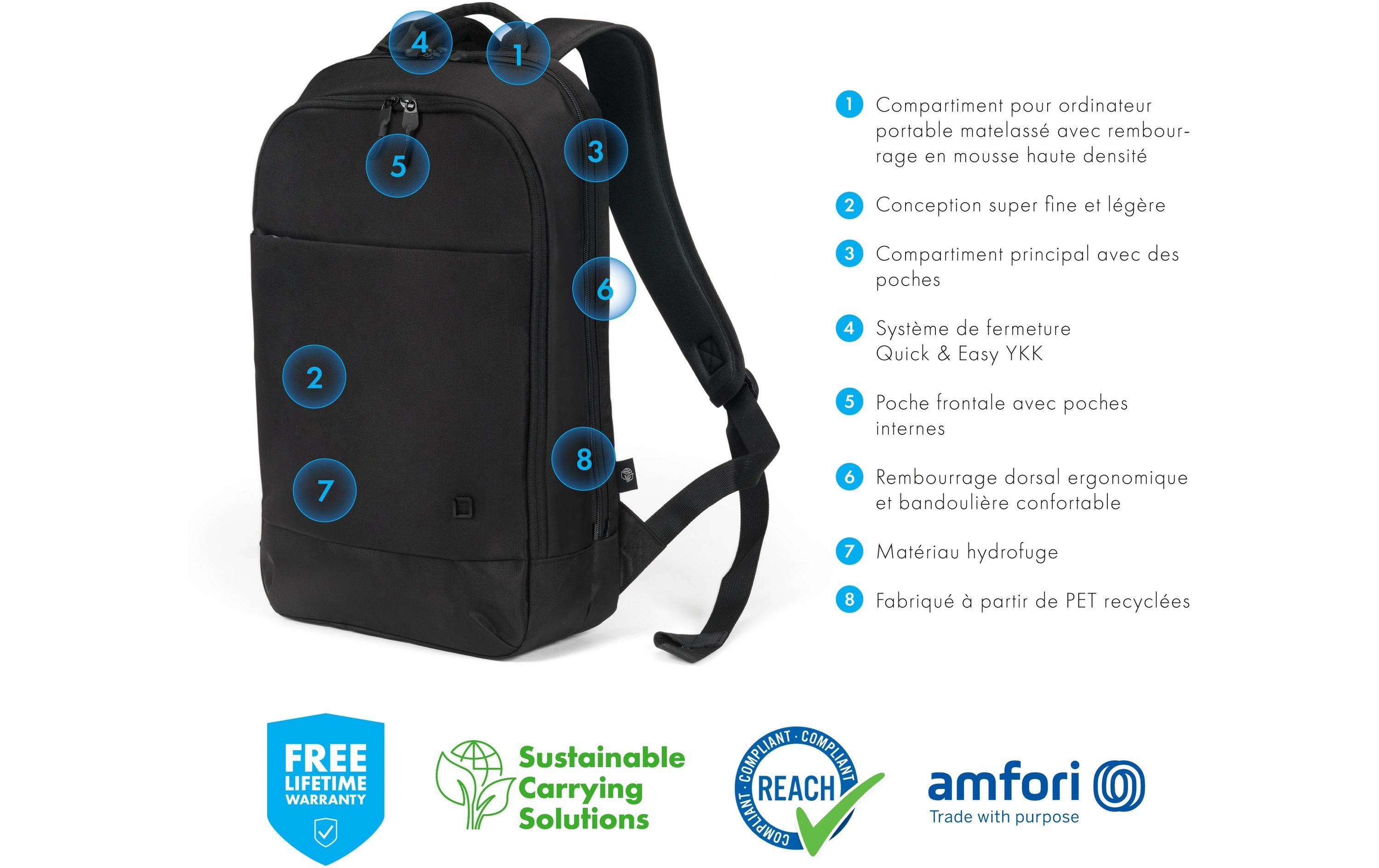 Notebook-Rucksack Eco Slim MOTION 13 - 15.6” SchwarzStylischer Rucksack mit schmalem Design für den Alltag oder das Büro