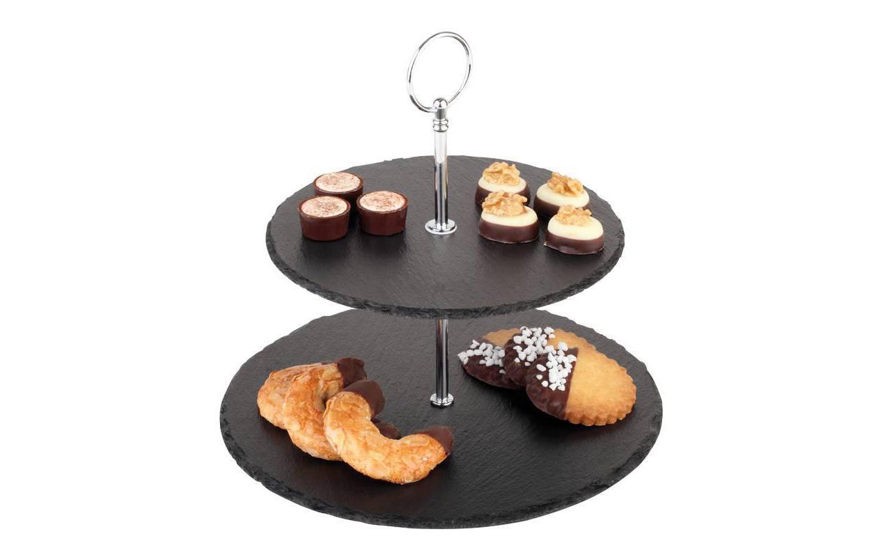 Etagere Braun/GrauEtagere 2-stufig aus Schiefer