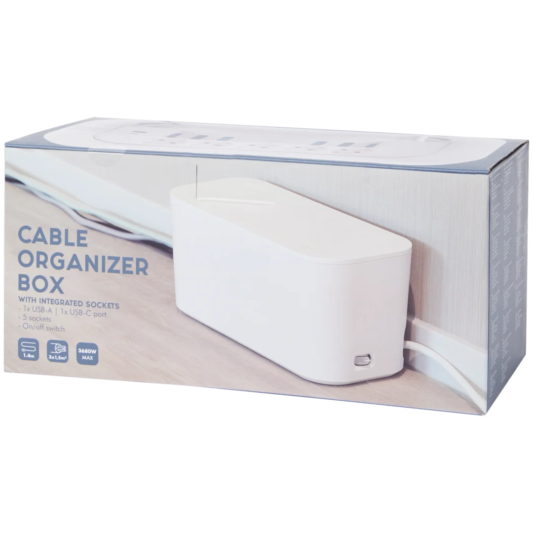 Kabelbox met stekkerdoos 5-voudig | 31 x 14,5 x 14,5 cm
