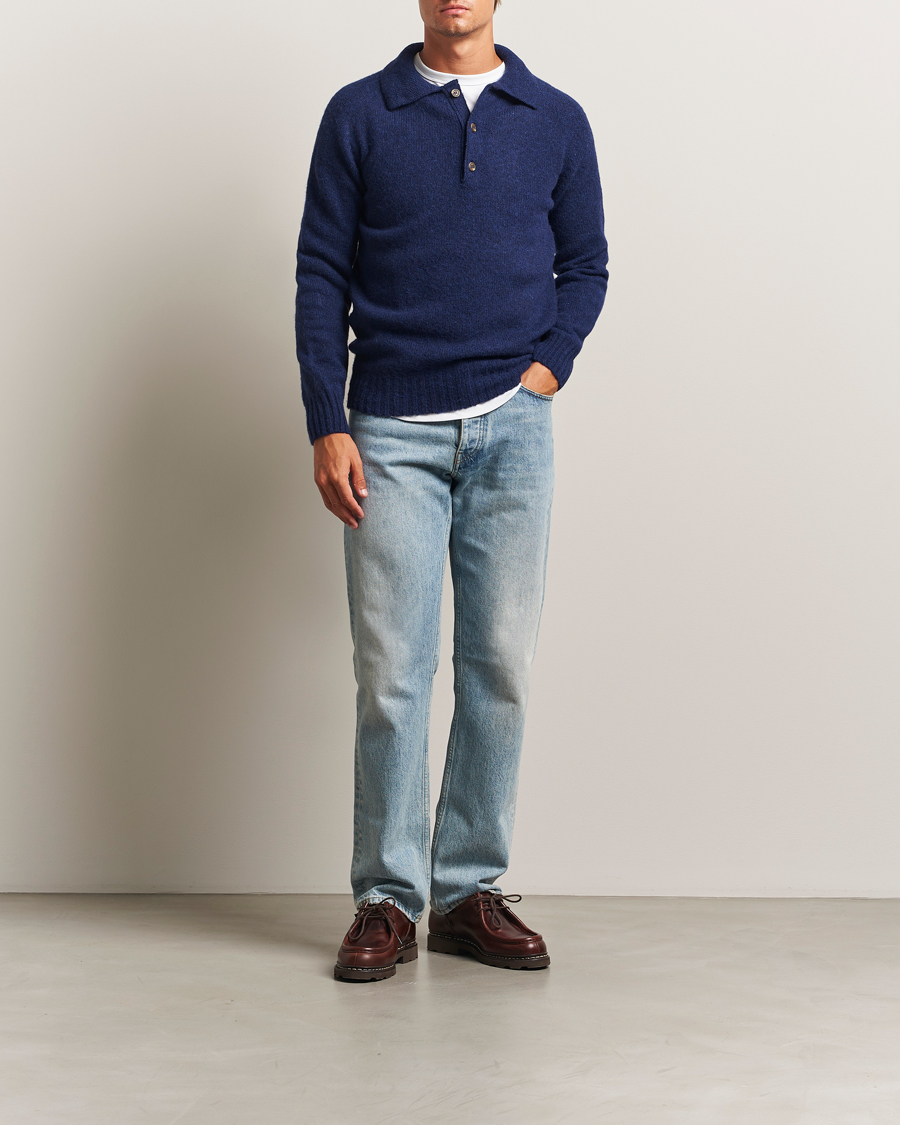 Harley Of Scotland Brushed Supersoft Lambswool Polo Nightsky