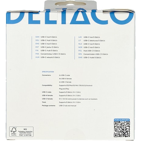 Deltaco USB-C hub 4-port