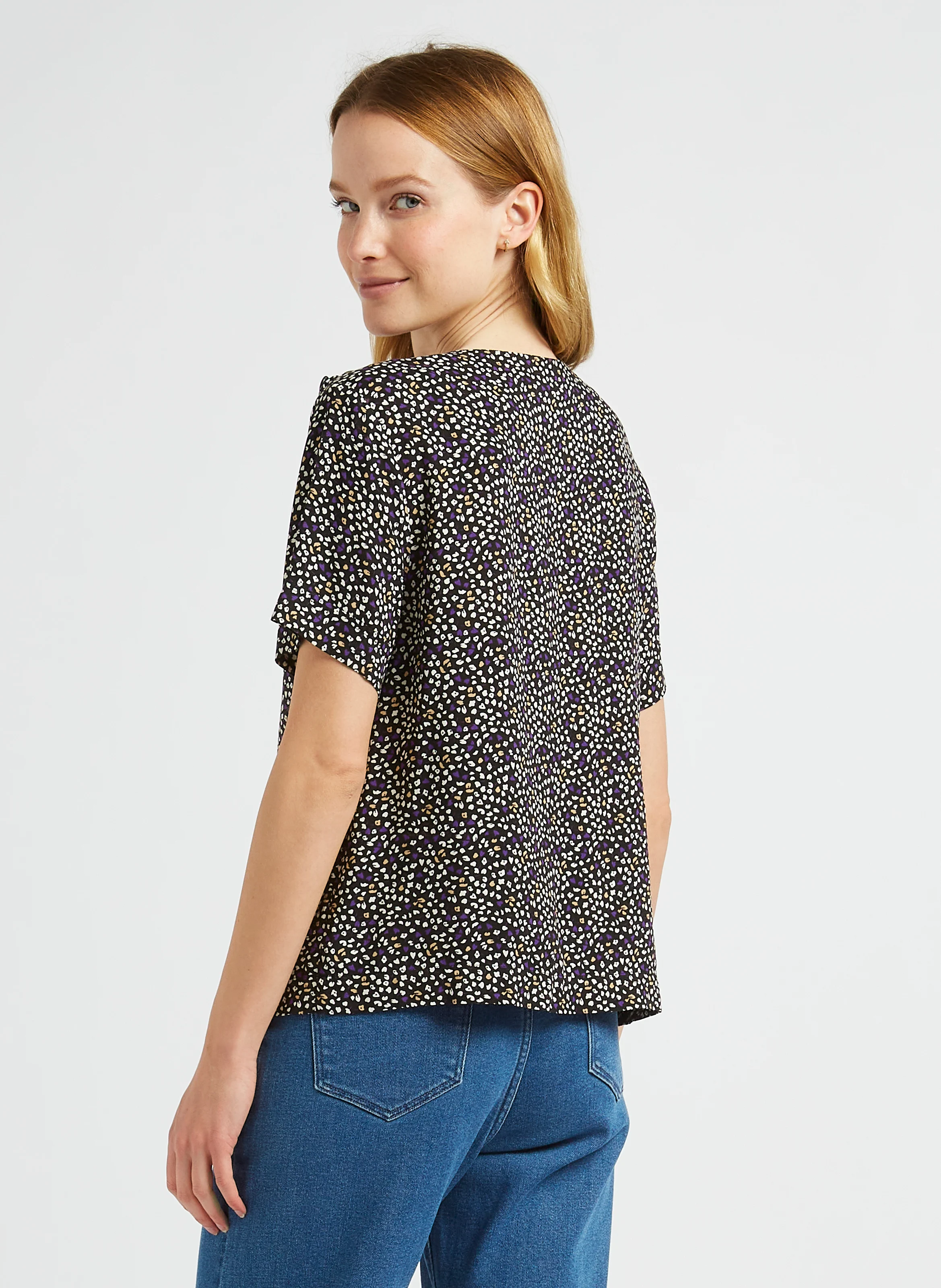 Top fluide col rond imprimé| Violet