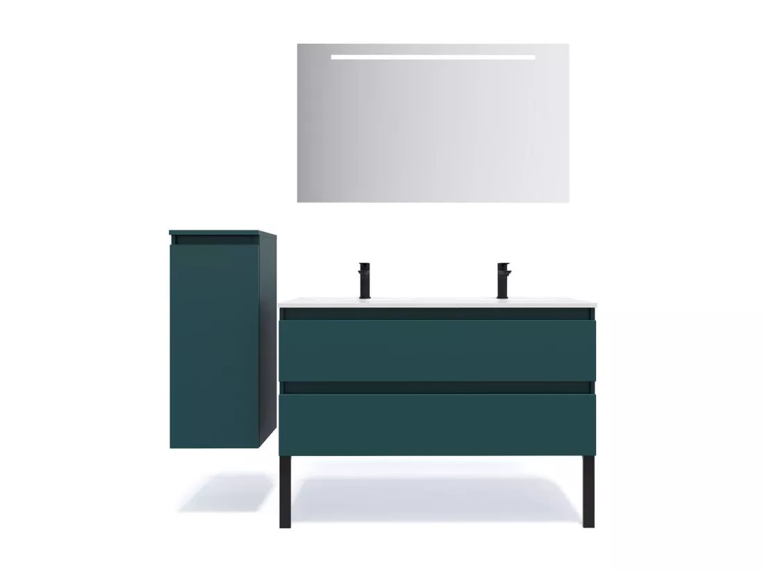 Meuble de salle de bain suspendu 2 vasques à poser 120cm 2 tiroirs Bleu - Hudson
