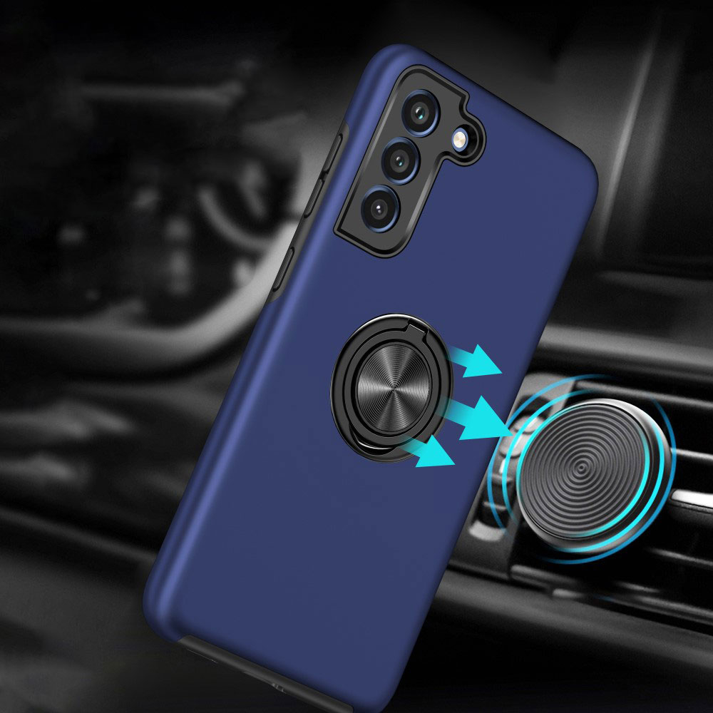 Samsung Galaxy S21 FE 5G Hybrid Hardcase Hülle   Magnetischer Kickstand Haltering - Dunkelblau (Matt)