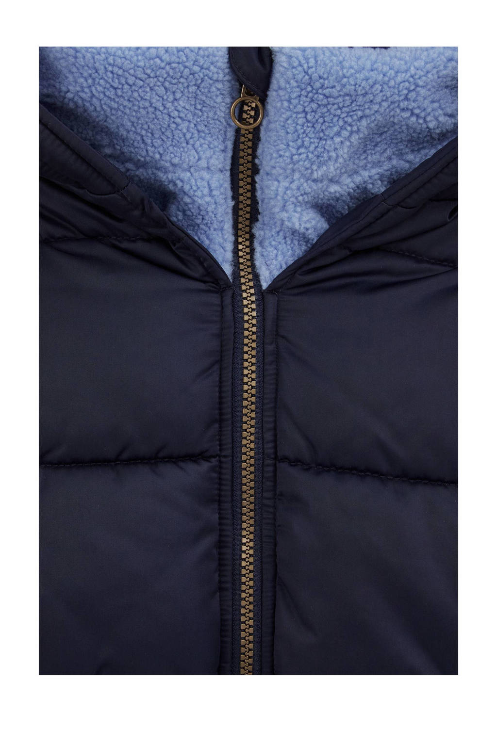 WE Fashion gewatteerde winterjas donkerblauw/lichtblauw