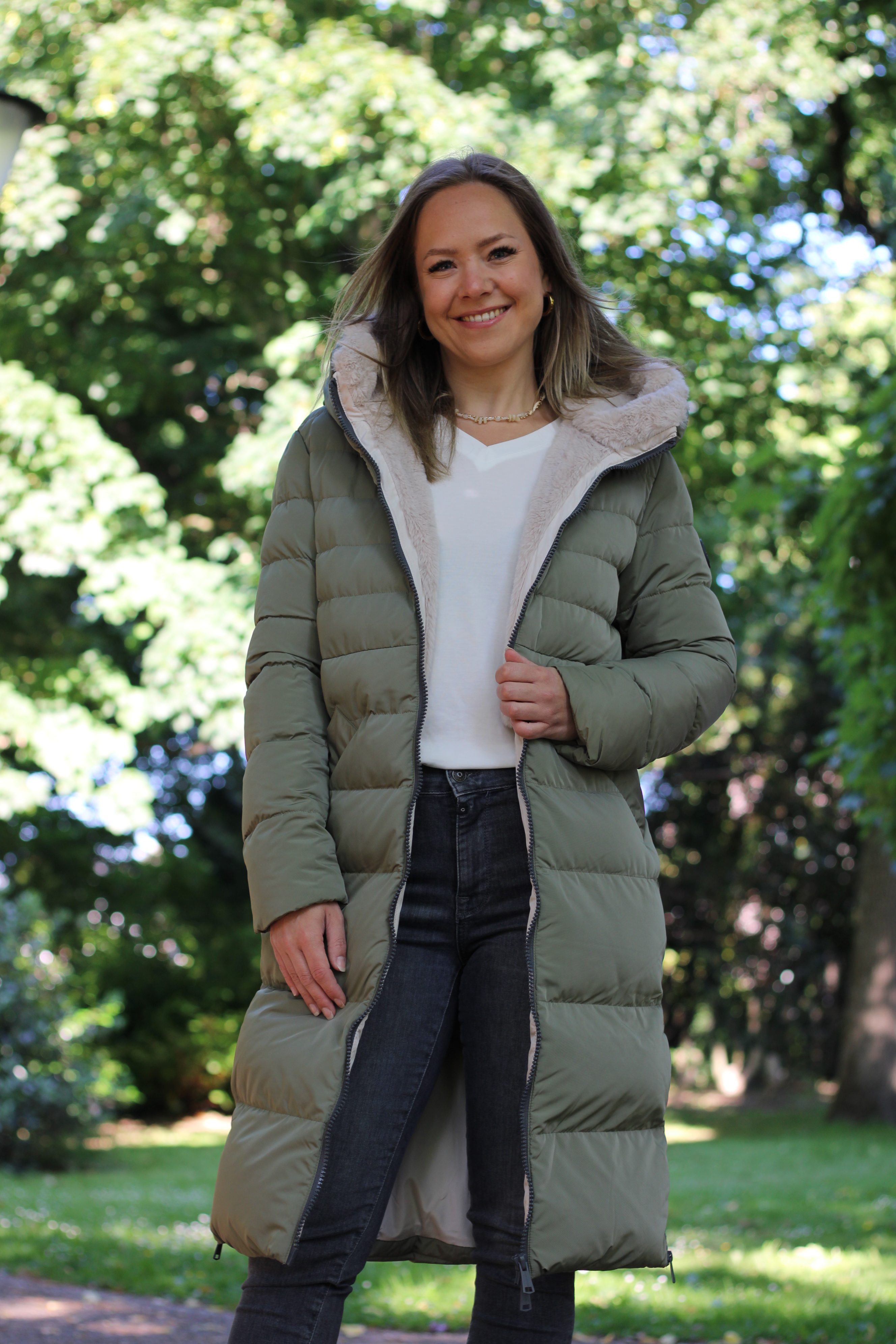 Rino & Pelle - Keila Fur Long Padded Hooded Coat - Green Ash/Stone