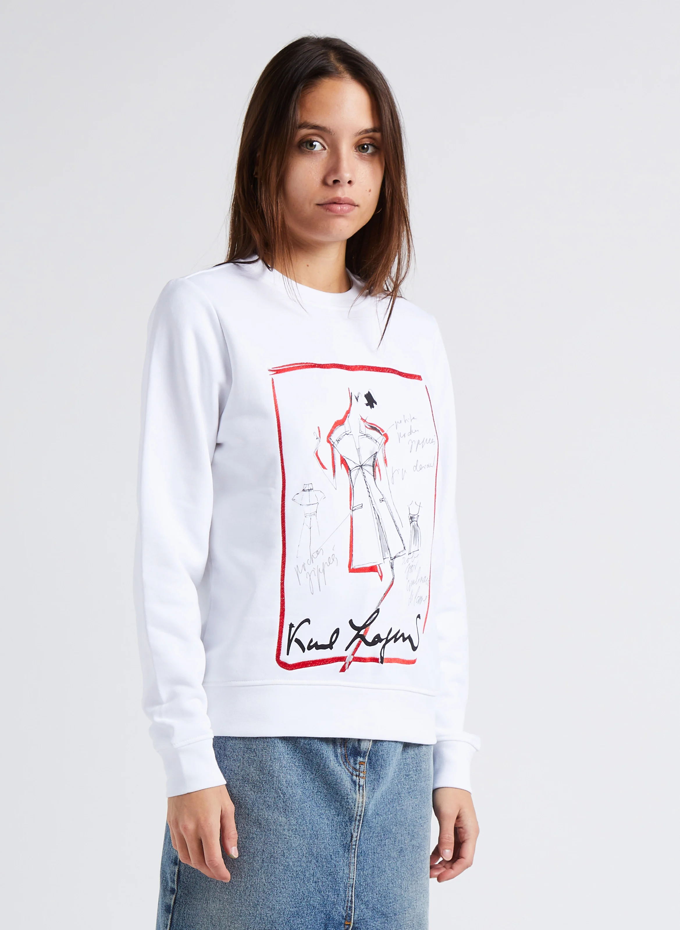 Sweat droit col rond en coton biologique mélangé | Blanc