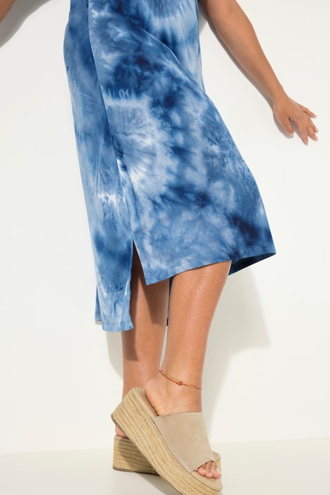 Kleid, A-Linie, Batikdruck, Rundhals, ärmellos