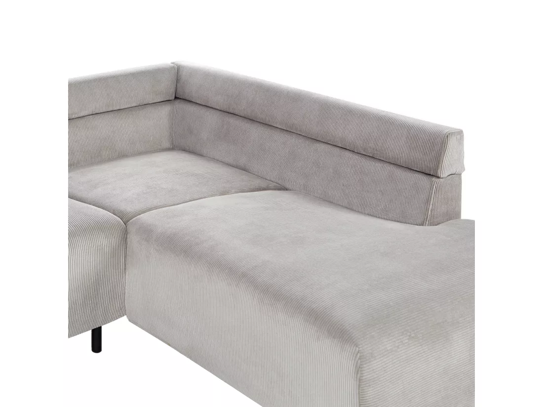 Canapé d'Angle à droite Moderne en Velours Côtelé Coussins en Tissu Pieds en Métal Gris Clair Lunner