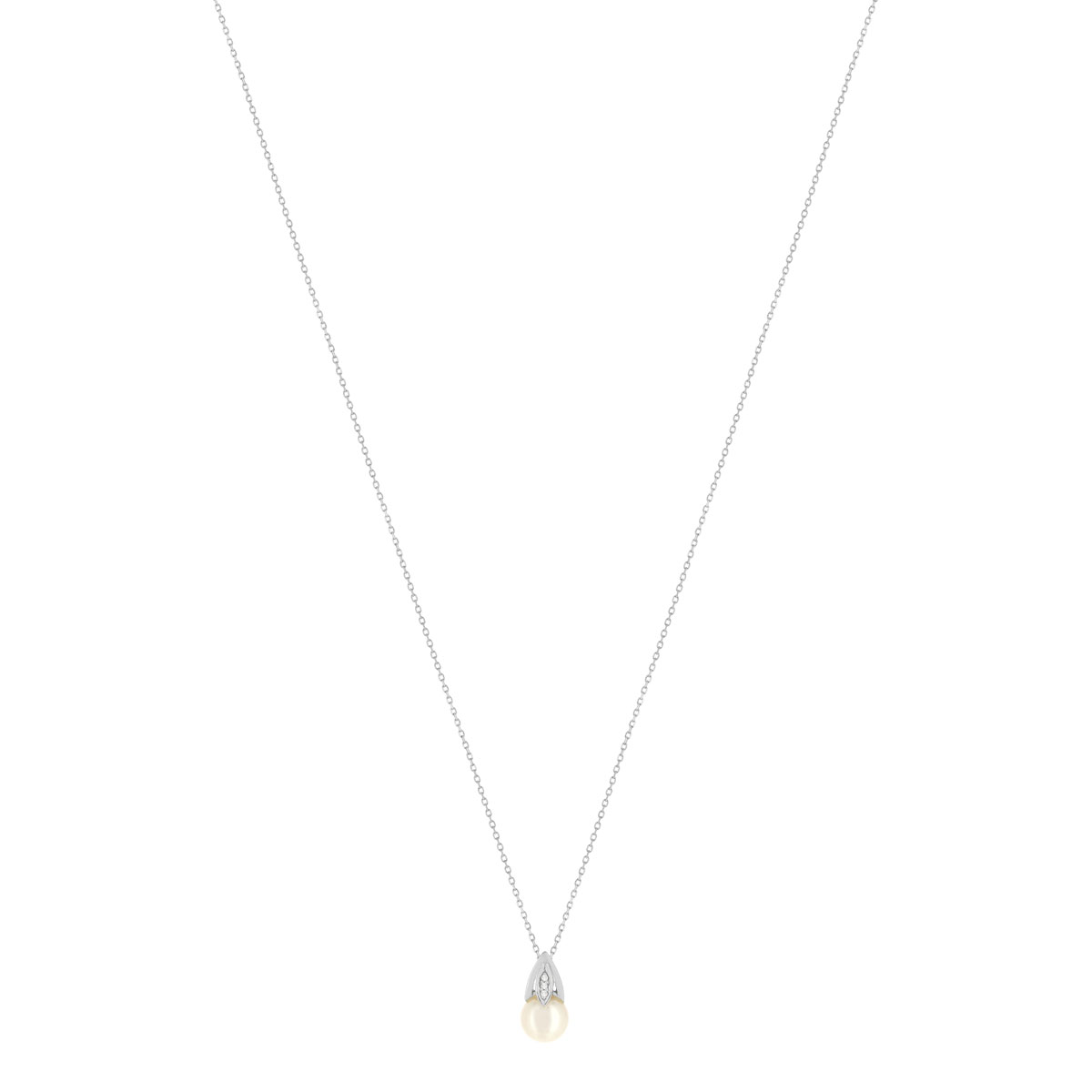 Collier or blanc 375, perle de culture de Chine, diamants. Longueur 45 cm.