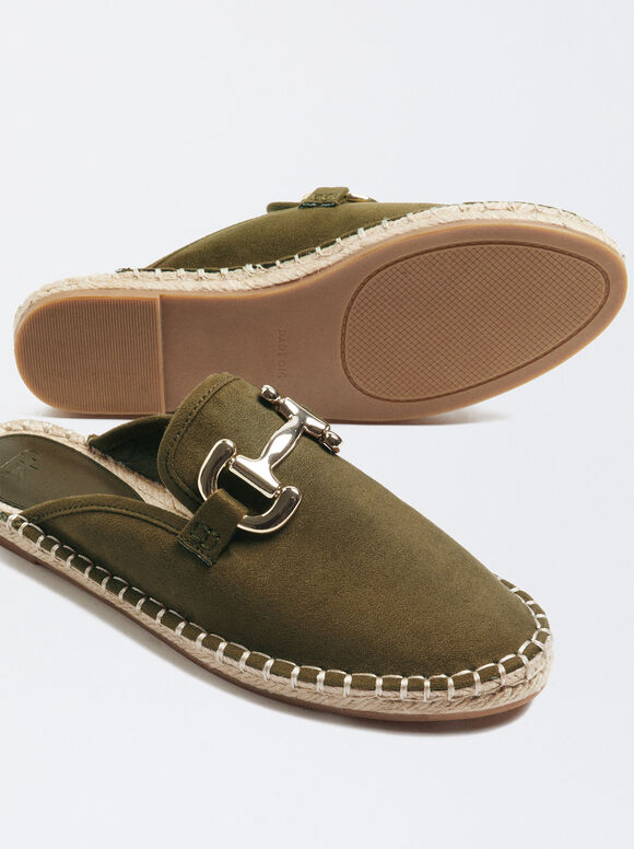 Mules de juta com fivela - Cáqui