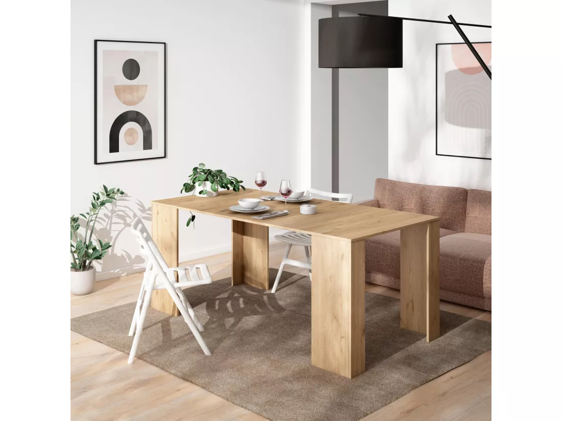 Table console extensible, 180, Pour 8 personnes, Table à Manger, Chêne