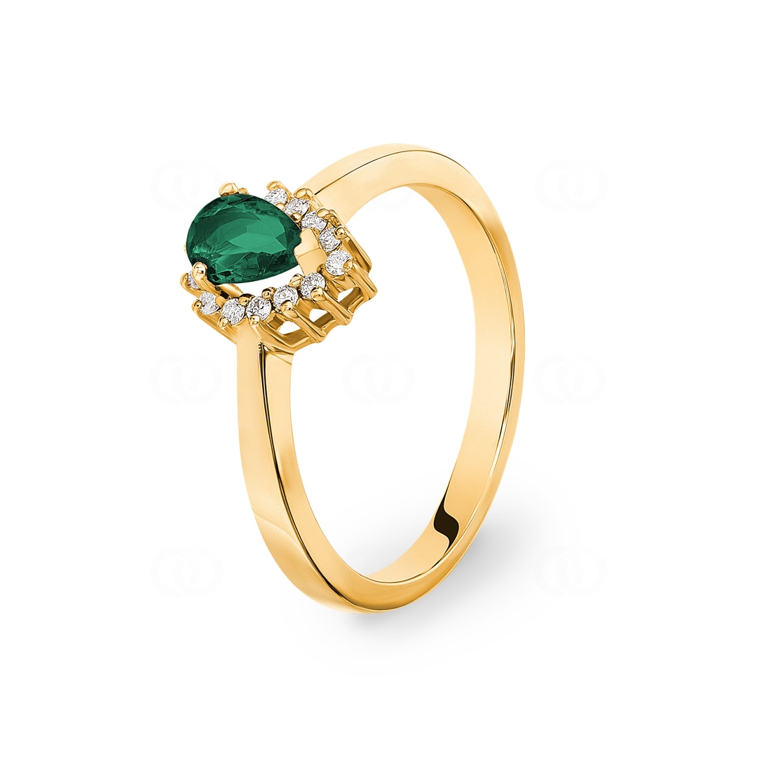 Damenring 750/18 K Gelbgold mit Diamanten 0.11 ct H/si & Smaragd 0.34 ct
