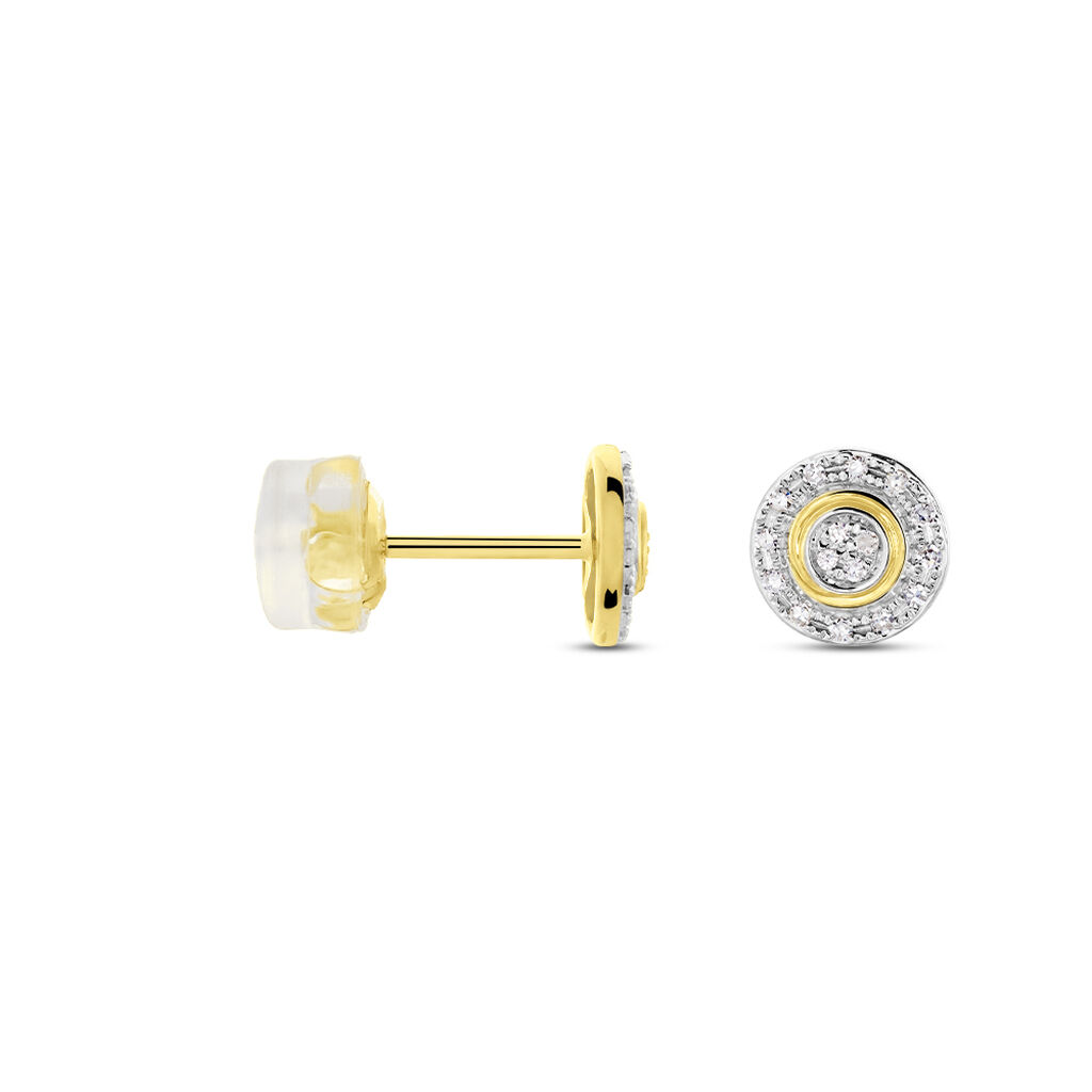 Boucles D'oreilles Puces Rosangela Or Bicolore Diamant Blanc