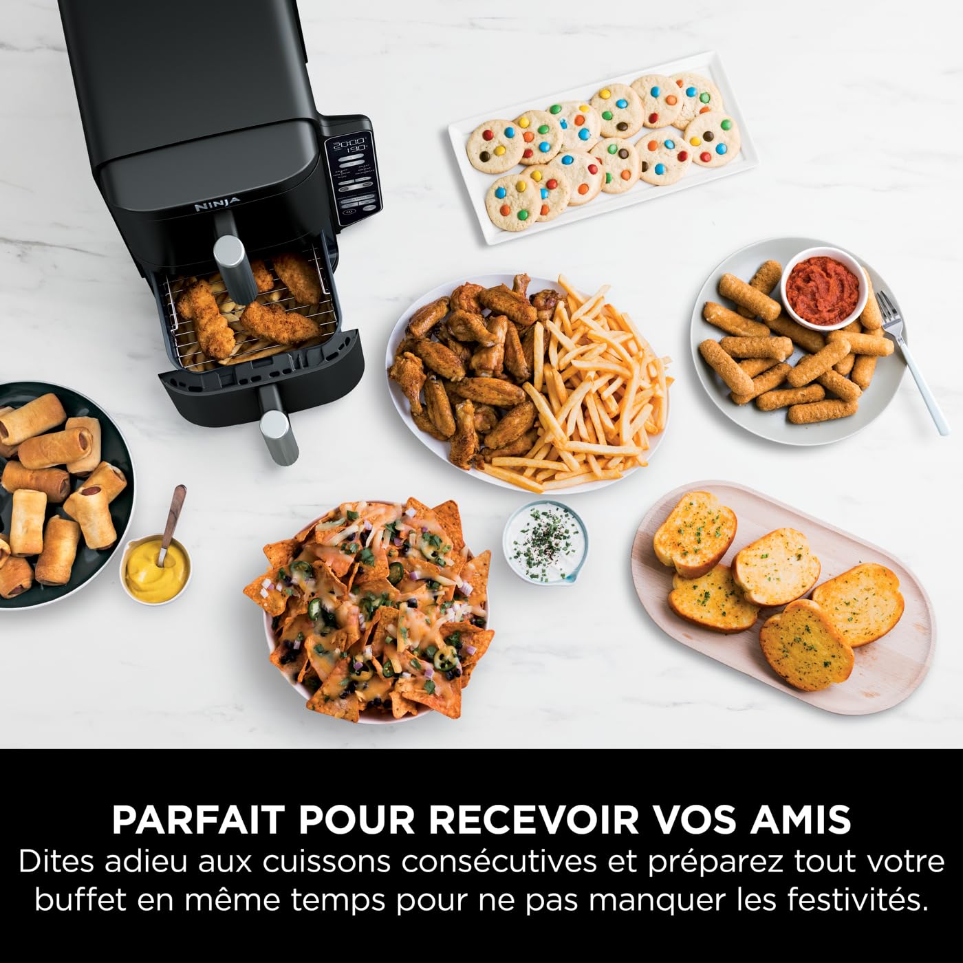 Ninja Double Stack Air-Fryer, Friteuse verticale sans huile à 2 tiroirs, 4 niveaux cuisson, 2 tiroirs et 2 grilles, design compact, capacité de 7,6L,