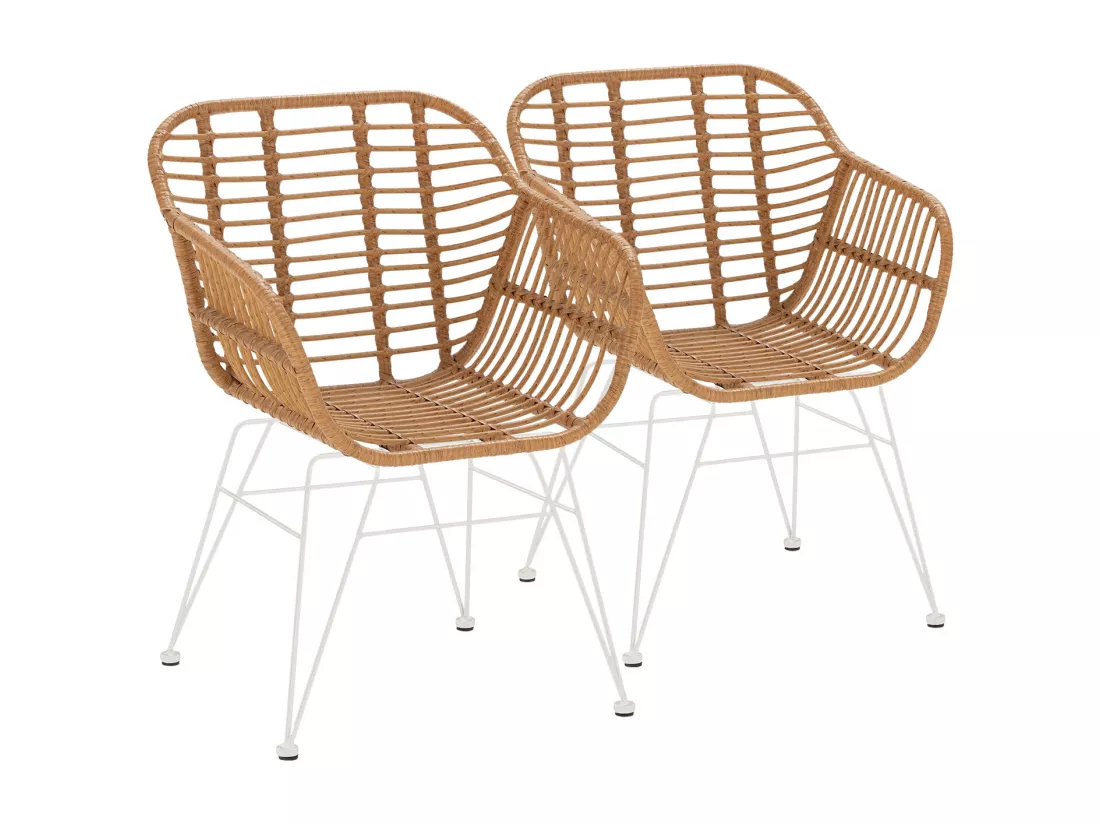 Pack de 2 chaises de salle à manger ou de jardin Elda Ratan/Blanc