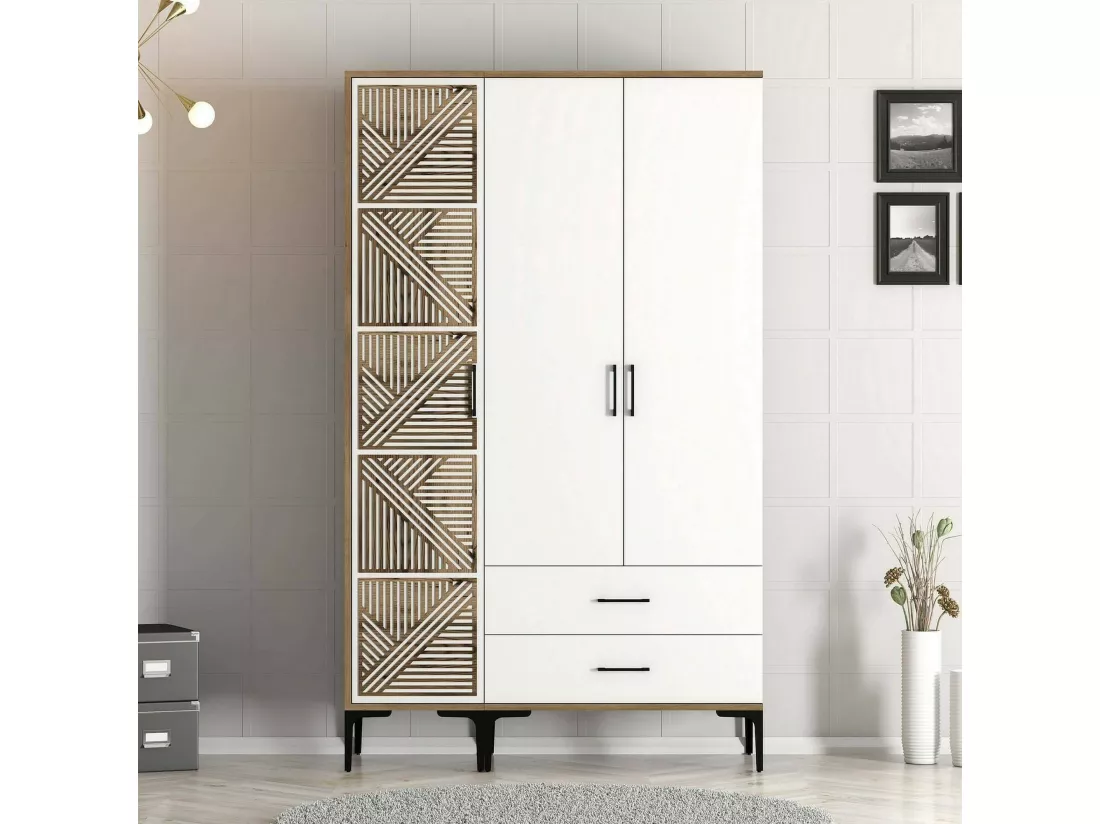 Garde-robe 3 portes Dgalbiat, Meubles de chambre, Penderie de plain-pied, Placard à vêtements, 120x48h201 cm, Noyer et Blanc