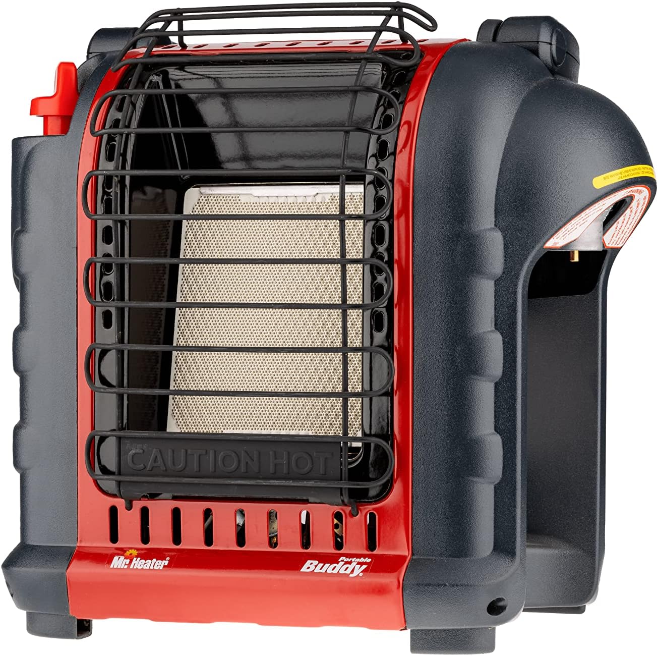 Mr. Heater Portable Buddy inkl. ölfreiem Schlauch & Gaskartusche, Heizgerät für Gaskartuschen & Gasflaschen, zwei Leistungsstufen (1,2kW / 2,4kW), mobile Heizung für Camping mit Piezo-Zünder