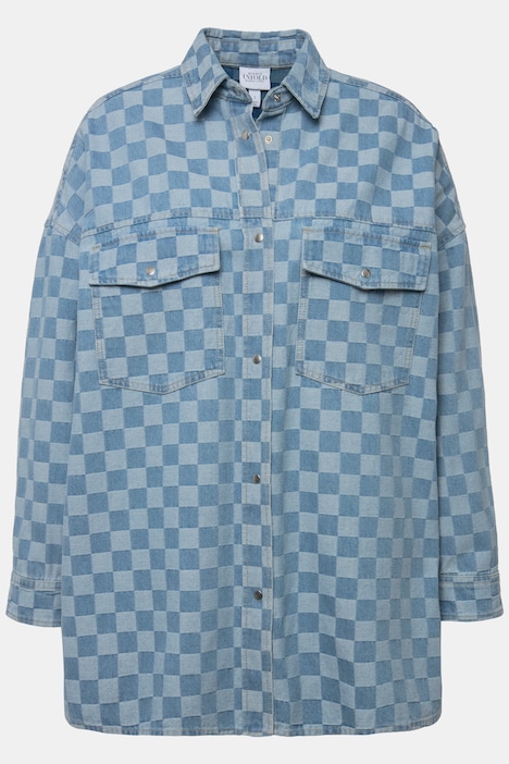 Jeanshemd, oversized, Karo Print, Langarm, Unisex