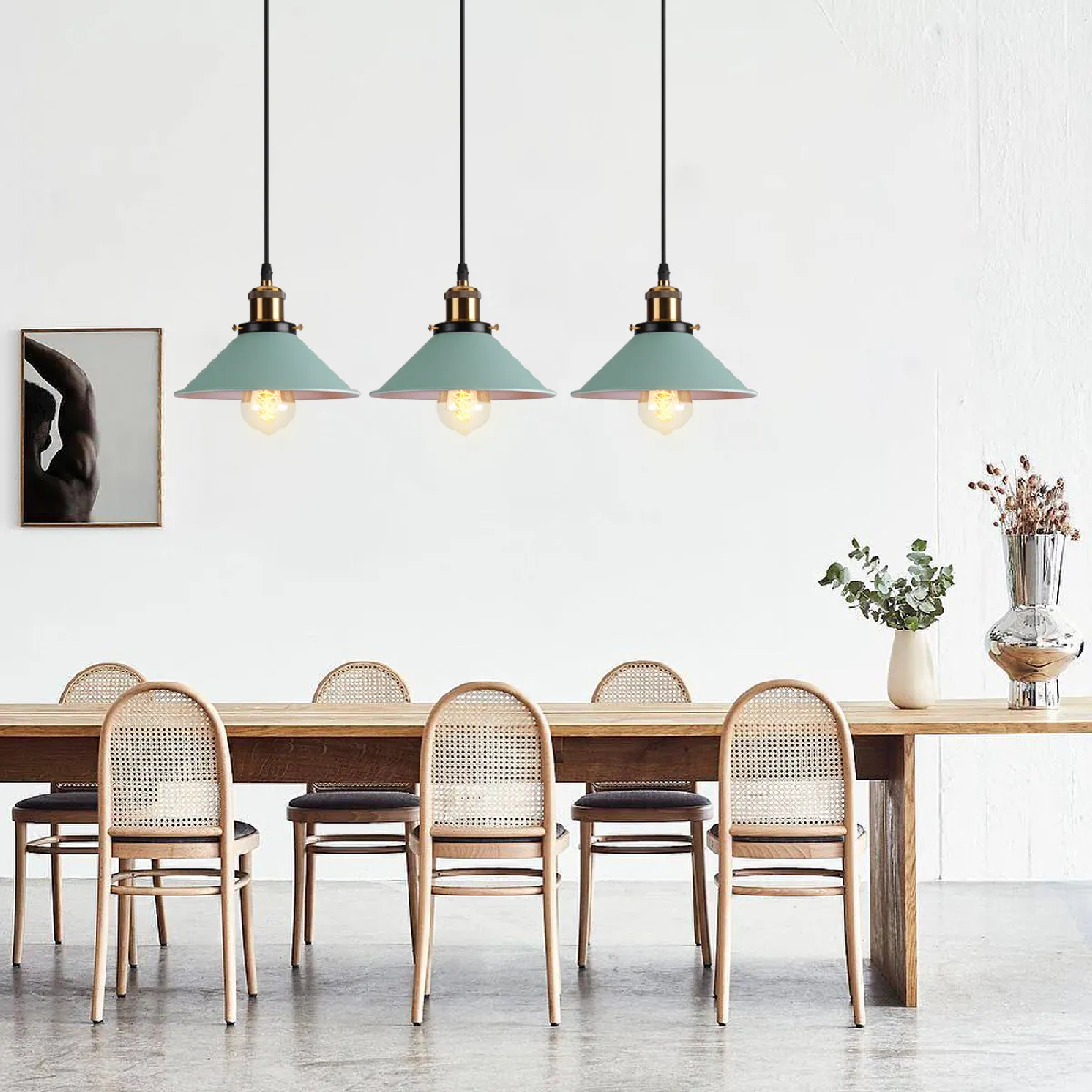 Stoex Plafonnier Rétro Suspension Luminaire Industrielles 3 Lumières 22CM Lustre Créatif Pour Salon Salle À Manger, Bar, Balcon, Vert