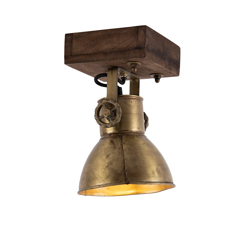 Smart plafondspot brons met hout 18 cm incl. Wifi A60 - Mangoes