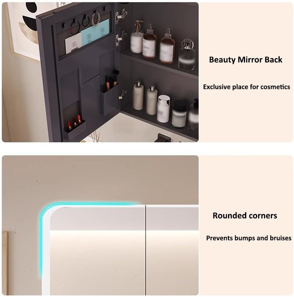 Aluminum Spiegelschrank Bad Mit Beleuchtung 3 Einstellbare Lichtfarben Mit Led Beleuchtung,berührungssensor-Schalter Defogging-Funktion Badezimmer Spiegelschrank Mit 3 Türen,weiß