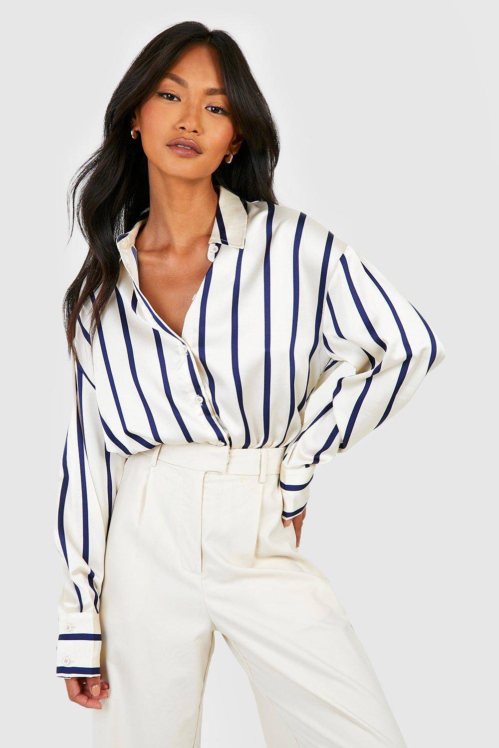boohoo Chemise satin à fines rayures