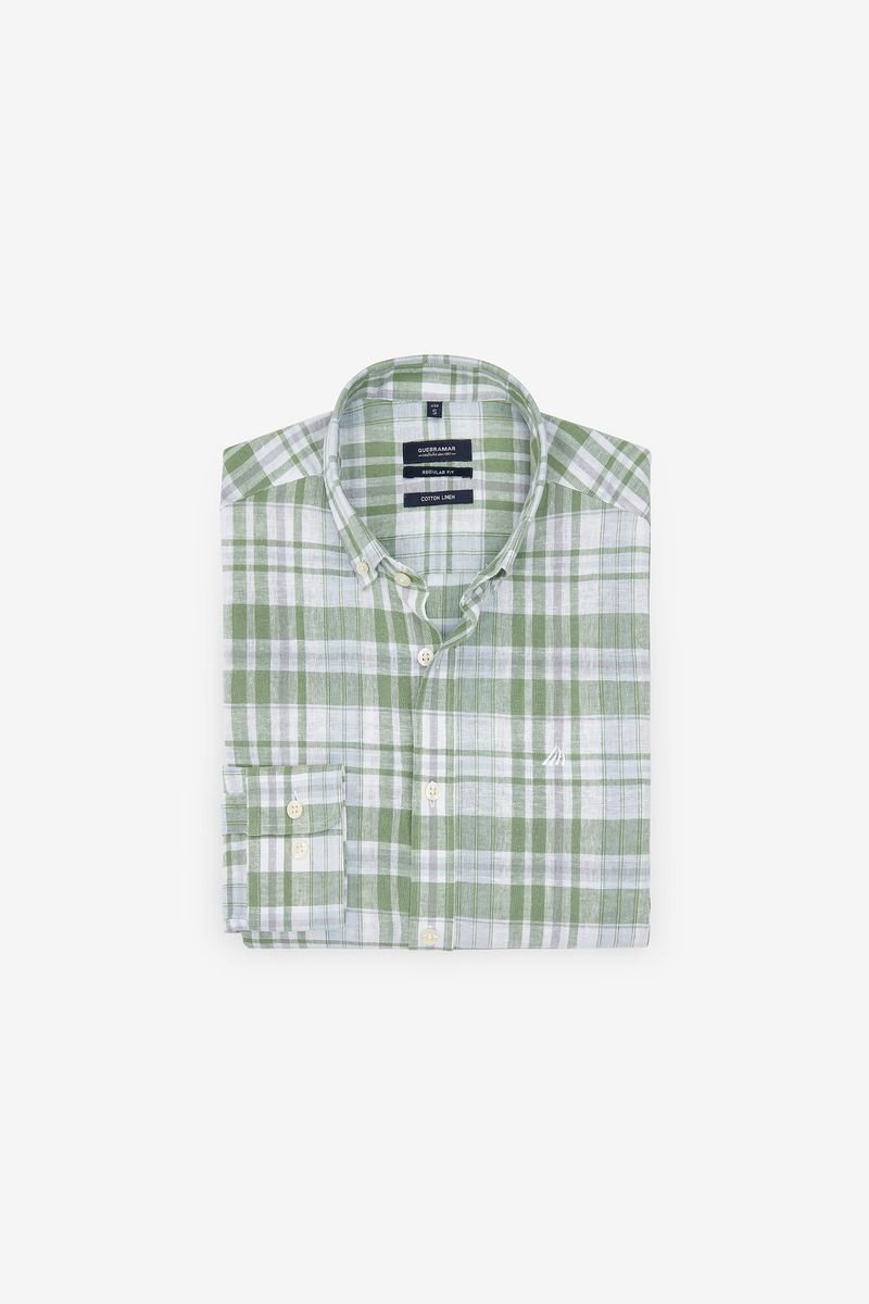 CAMISA DE ALGODÃO E LINHOS AOS QUADRADOS