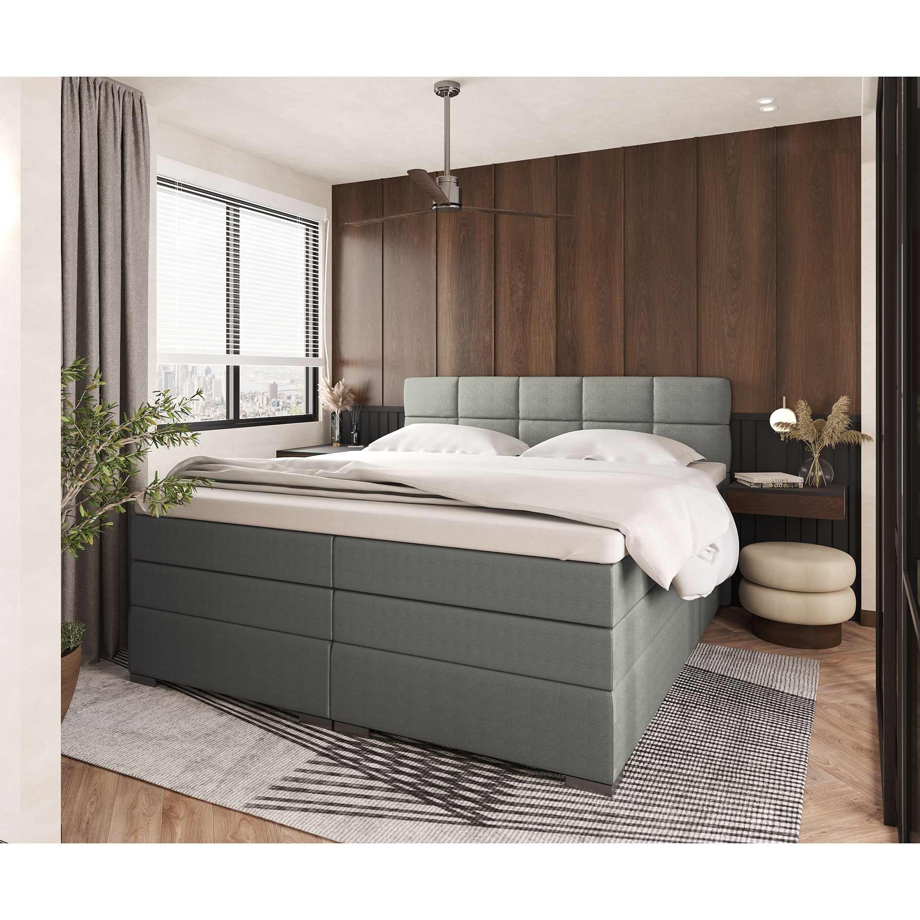 Boxspringbett - grau - mit Topper - H2 - 180x200 cm