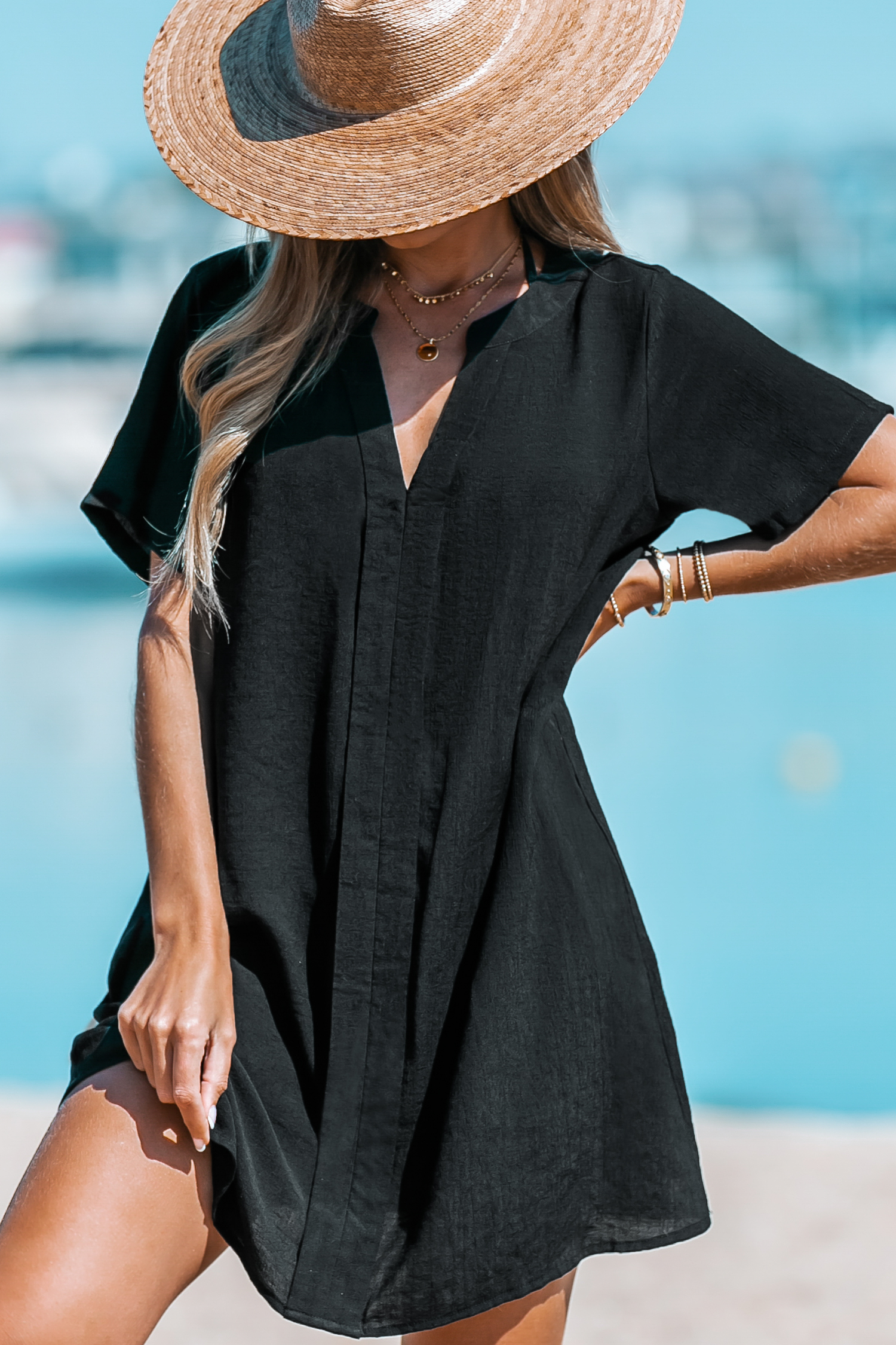 Robe t-shirt cover up mini à col en V