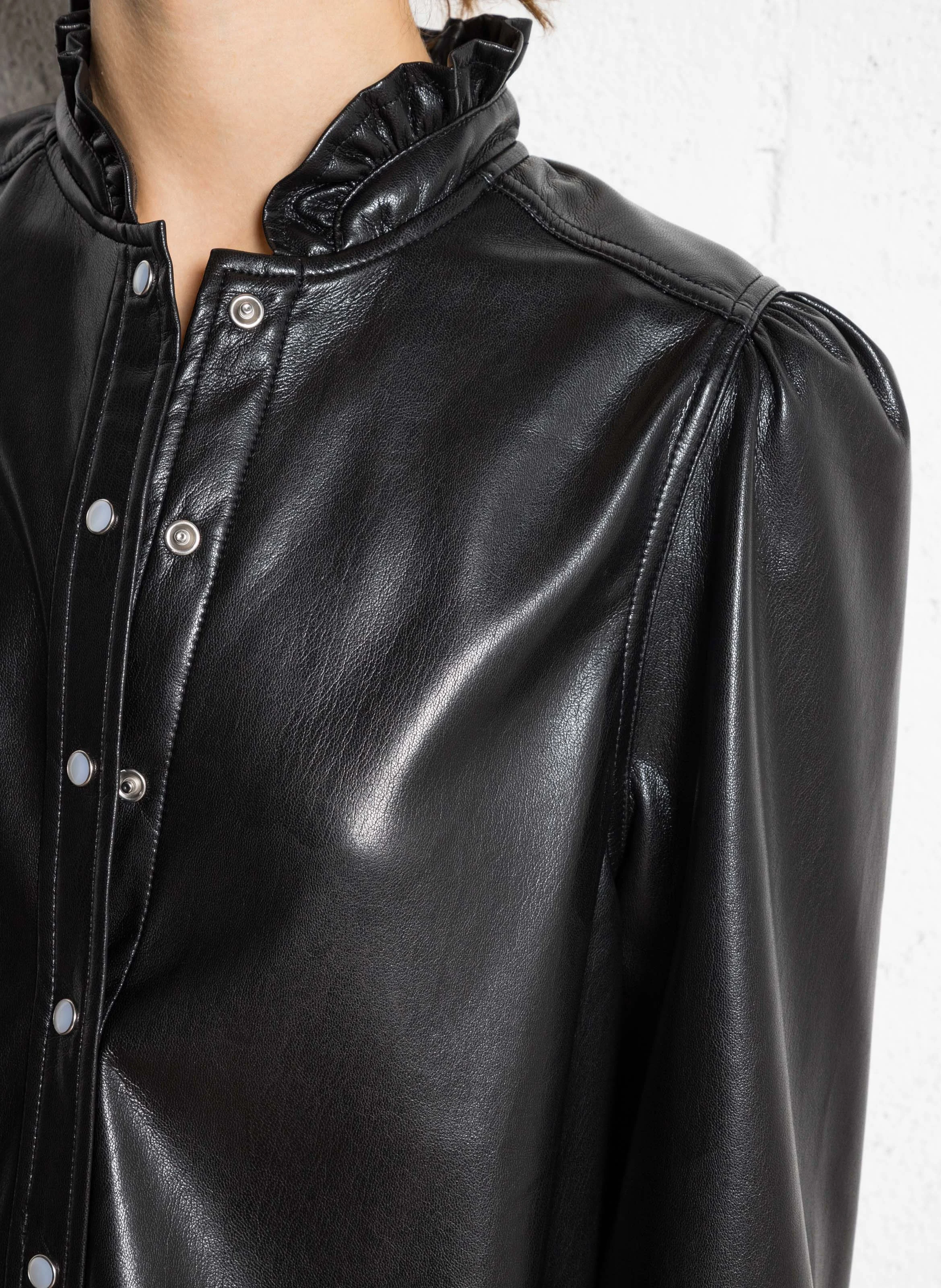 CAXIE - Chemise col à volants effet cuir | Noir
