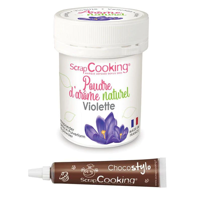 Arôme alimentaire naturel en poudre violette + Stylo chocolat Scrapcoo