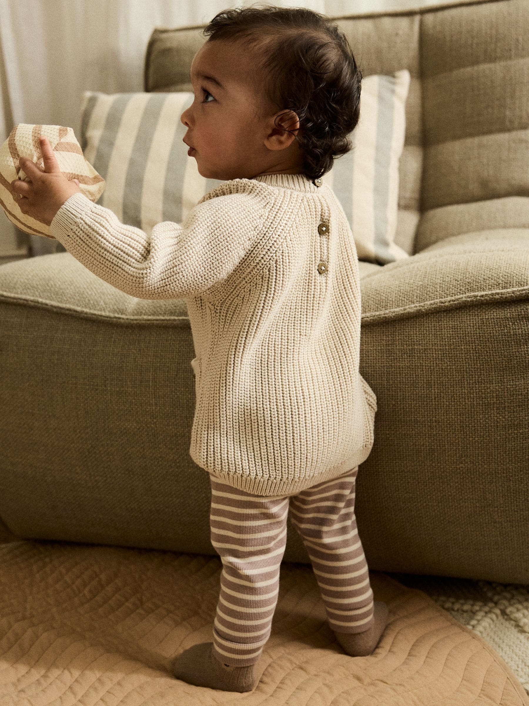 Naturel met strepen - Babyset met gebreide trui en legging (0mnd-2jr)